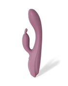 Exsilio mauve vibrator in side profile, showing its curved shaft and smaller external arm.